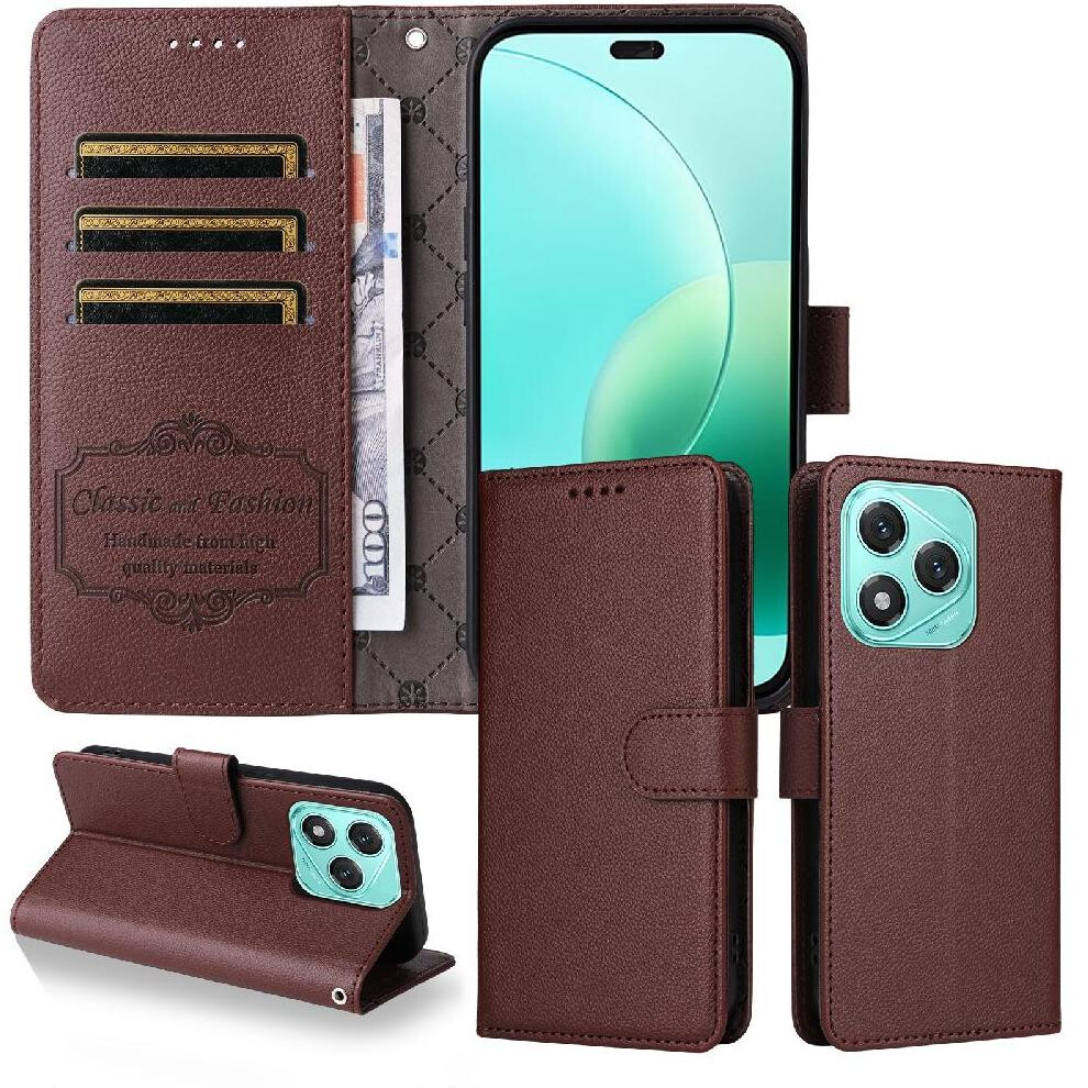 (Brown) Flip Case For Honor 400 Lite Magnetic Car Mount Crad Slot Wallet Wireless Charging Brown 764563593378