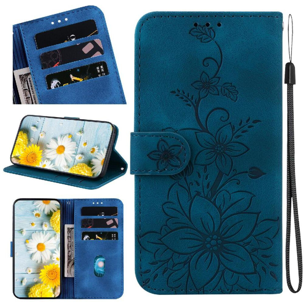 (Dark ) Flip Case For Honor 400 Lite Wallet Kickstand Card Holder Embossed Lily Magnetic Blue 764563593590