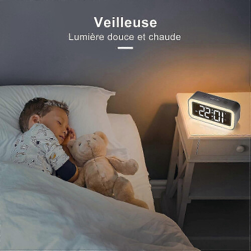 (As show, One size) Digital Alarm Clock with Adjustable LED Night Light - 12/24 Hours USB Powered 2