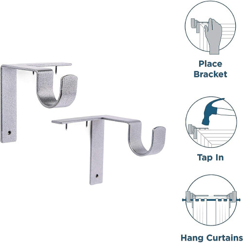 (As show, One size) Adjustable Curtain Rod Wall Bracket Hook, 2-piece Set, Silver 1