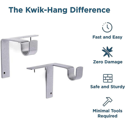(As show, One size) Adjustable Curtain Rod Wall Bracket Hook, 2-piece Set, Silver 2
