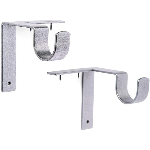 (As show, One size) Adjustable Curtain Rod Wall Bracket Hook, 2-piece Set, Silver