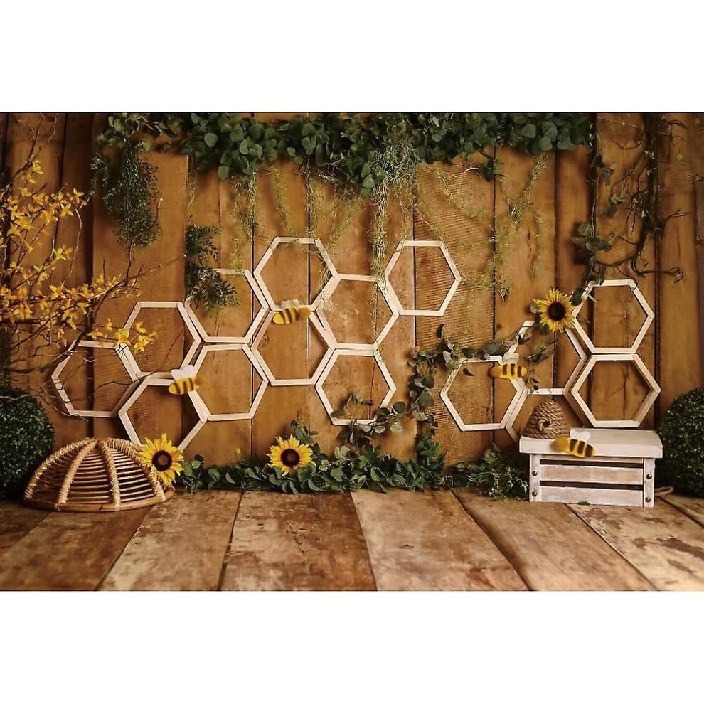 (As Show, One Size) 7X5ft Honeycomb Backdrop For Photoshoot Kids Baby Portrait Leaves Ivy Sunflower Wooden Wall Floor Beehive Bee Photography Ba Green 4632461669081