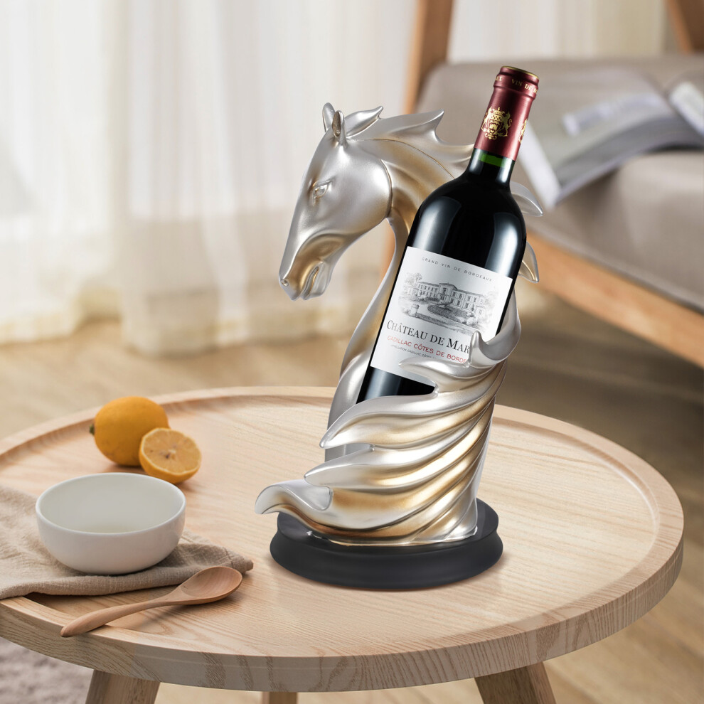 (Silver+Gold) 1Pcs Horse Wine Rack Wine Bottle Holder Tabletop Sculpture Decorations-image-OPC-PHM7VNY-NEW