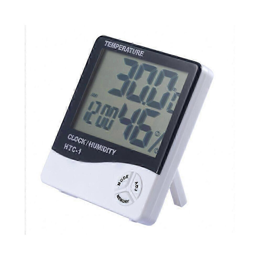 (As show, One size) Digital Hygrometer Thermometer - LCD Indoor Temperature Alarm Clock White