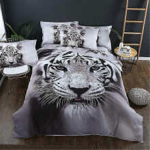 (As show, One size) Double Bed Duvet Cover Set - White Tiger Microfiber (3 Pieces)