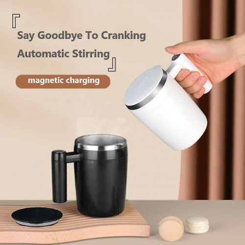 (white) Automatic Stirring Cup Magnetic Self-Stirring Coffee Cup Stainless Steel Protein 1