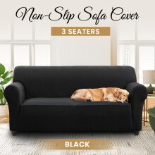 (3 Seater Sofa Cover, Black) Stretch Sofa Cover Non Slip Couch Cover Spandex Slipcover Protector T Shape Elastic Furniture Cover