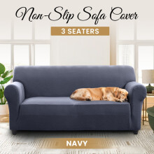 (3 Seater Sofa Cover, Blue Grey) Stretch Sofa Cover Non Slip Couch Cover Spandex Slipcover Protector T Shape Elastic Furniture Cover