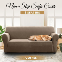 (3 Seater Sofa Cover, Coffee/Sand) Spandex Sofa Covers Non-Slip Furniture Covers