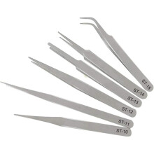 6 Pieces Stainless Steel Anti-static Tweezers Set Curved Steel Anti-static Tweezers
