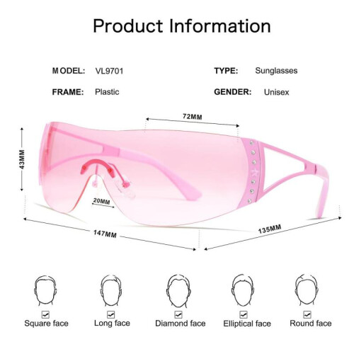 Rimless Clear Wrap Sunglasses, Pink 1