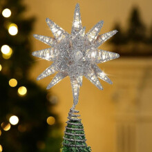 Christmas tree topper, glowing tree topper 3d geometric star glitter tree topper battery powered bri