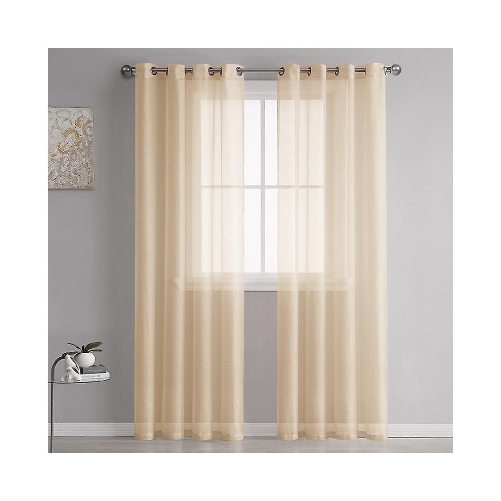 Light yellow blue transparent curtains 100x250 cm imitation linen with eyelet window transparent cur