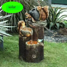 (Option D-1) Solar Power Duck And Squirrel Resin Patio Fountain Garden Design With Led Light Garden Decoration Outdoor Simulation Decoration