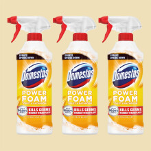 Domestos Power Foam Spray – Citrus Blast 450ml (Pack of 3) | Upside Down Bathroom Cleaner | Kills 99.9% of Germs | Limescale & Soap Scum Remover