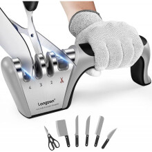 Knife sharpener, 4 levels Manual knife sharpener with anti-cutting gloves for coarse sharpening and