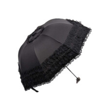 Princess Lace Parasol, Folding UV Resistant Sun Umbrella Women's with Lace Trim, Black