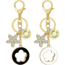 (As show, One size) 2 Pcs Keychains for Women, Charm Flower Crystal Rhinestone Car Key Chain Sparkling Key Ring Pendant for Purse , Handbag Bag Decoration