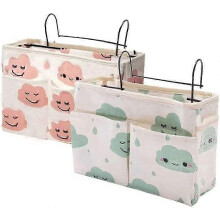 (As show, One size) Bedside Hanging Organizer Cloud Bed Bag with Hooks Storage Pocket for Magazines Home Bedroom