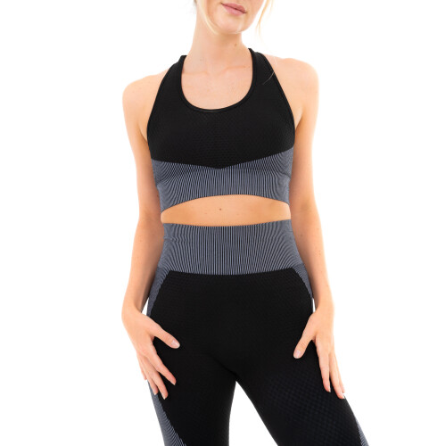 (L) Women's Flexible Textured Panel Sports Bra - Black 2