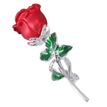Rose Flower Brooch Enamel Leaf Breastpin Decorative Floral Lapel Pin for Women Party Banquet Wedding