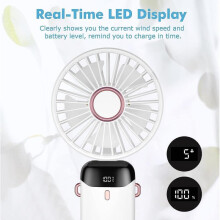Handheld Fan, Mini Portable Fan USB Rechargeable, Small Pocket Fan 5 speeds with Lanyard and Base,