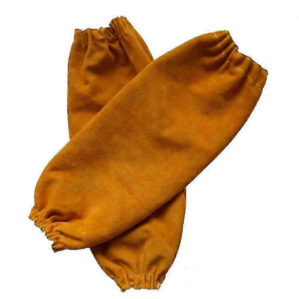 (As Show, One Size) Leather Welding Sleeves - Heat And Fire Resistant Elastic Cuff 19" Arm Protectors For Welders 4631898293104