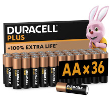 Duracell Plus AA Batteries (36 Pack) - Alkaline 1.5V - Up To 100% Extra Life - Reliability For Everyday Devices - 0% Plastic Packaging - 10-Year Stor