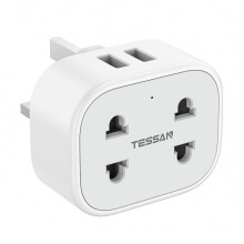 Double Shaver Plug Adaptor UK with 2 USB, TESSAN 2 Pin to 3 Pin Toothbrush Adapter Plug Socket for Bathroom Electric Razor, and EU US, 10A Fused Whit
