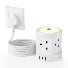 Extension Lead with USB Slots and Night Light, 4 Way (13A/3250W) Multi Plug Extension Cords & 3 USB Ports, Surge Protected Extension Lead with Switch