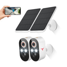 GlowPop Wireless Solar Security Camera with Spotlights, Battery Powered, AI Human Detection, 2-Way Talk, Color Night Vision, Cloud Storage, 2.4G WiFi