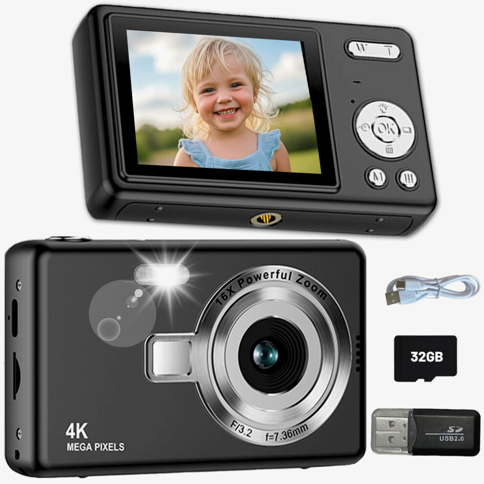 Jzbulo Digital Camera, Compact Digital Cameras For Beginner Kids 1080P 44Mp Vlogging Camera With Anti Shake Portable Rechargeable Camera With 32Gb Memory Ca