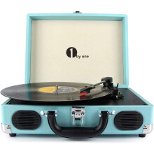 1 BY ONE Bluetooth Record Player Belt-Drive 3-Speed Portable Vinyl Turntable with Built in Speakers, Supports RCA Output, Headphone Jack, MP3, Mobile