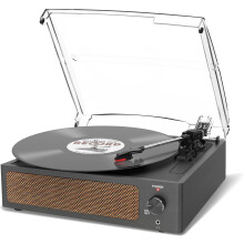 Vinyl Record Player with Speaker Vintage Turntable for Vinyl Records, Belt-Driven Turntable Support 3-Speed, Wireless Playback, Headphone, AUX-in, RC