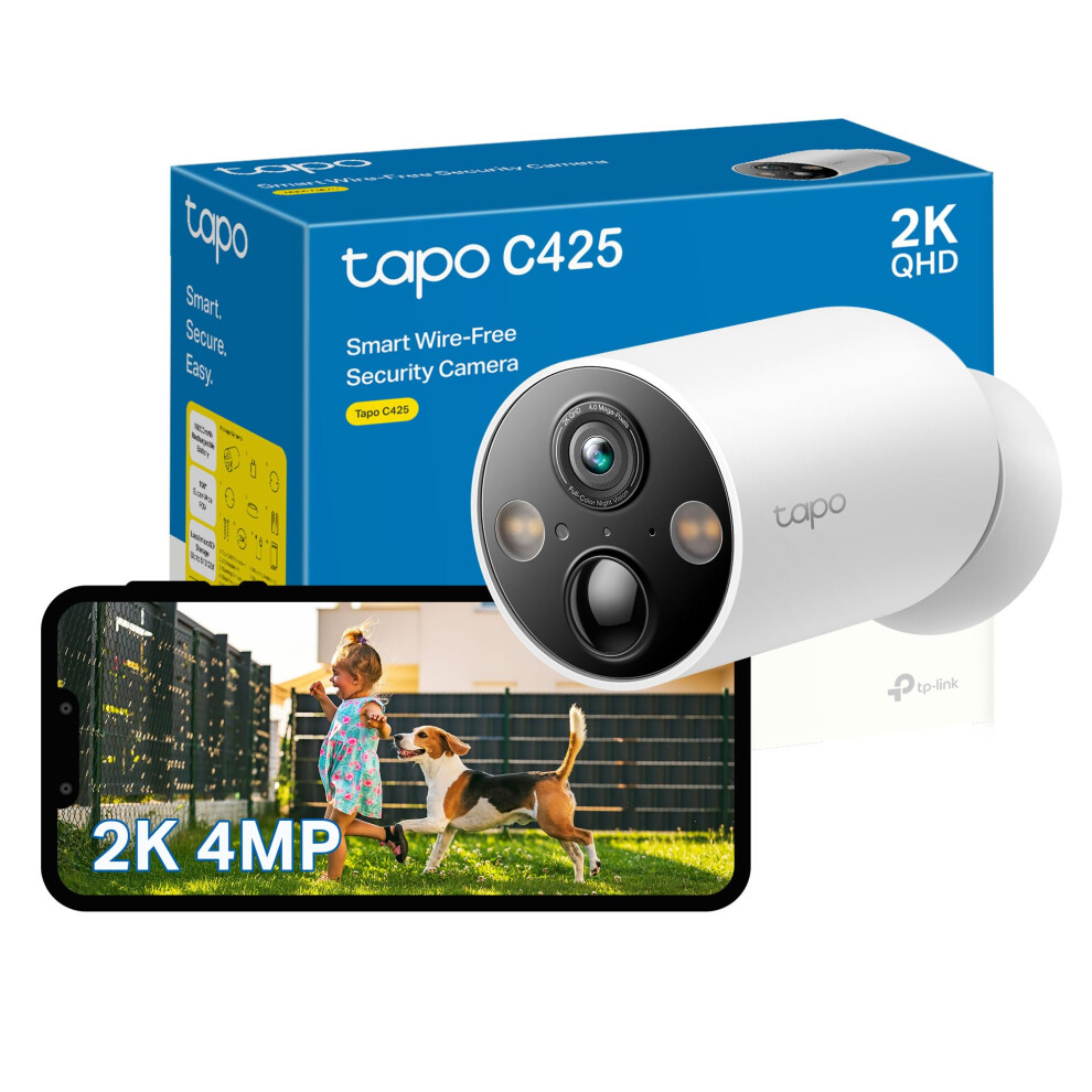 Tapo C425 2K 4MP QHD Battery Security Camera Outdoor Wireless, 300-day Battery Life, 150 Super-wide FOV, Colour Night Vision, Outdoor Camera No Mont