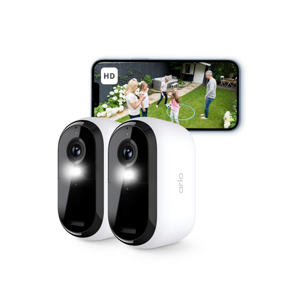 Arlo Essential 2 HD Video Security Camera Outdoor Wireless, Battery Operated Home Camera With Colour Night Vision, Light, Siren, 2 Way Audio & WiFi,