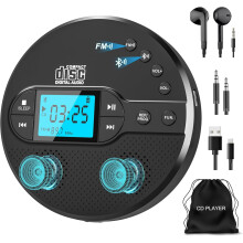 Greadio NEW 2025 Discman CD Player with Bluetooth, Portable CD Player with 2000mAh Rechargeable Battery, Compatible FM Transmitter, USB, AUX, Persona