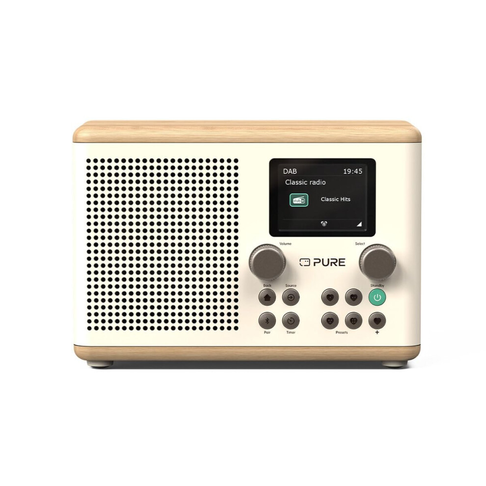 Pure Classic H4 Digital Kitchen Radio (Dab+/Fm, Bluetooth, Usb, Aux, Kitchen Timer, Alarm), Cotton /Oak White 7651907071230