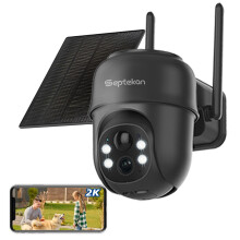 Septekon 2K Solar Security Cameras Wireless Outdoor, 360PTZ Battery Powered Outdoor Camera, 2.4G WiFi Camera with Spotlight Color Night Vision, Moti