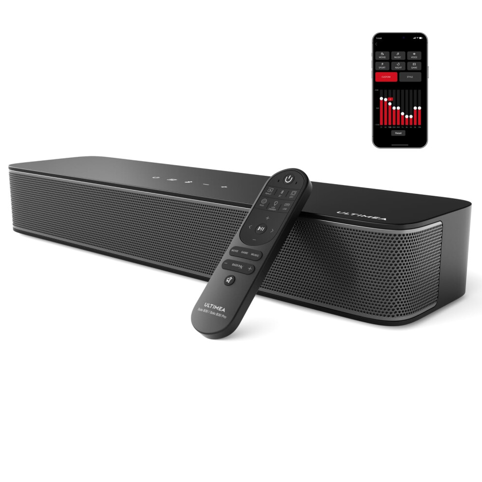 ULTIMEA 2.1ch Sound Bar for TV, Built-in Subwoofer, APP Control, Peak Power 120W, All-in-one PC Soundbar for Game, Bluetooth 5.3 TV Sound Bar Speaker
