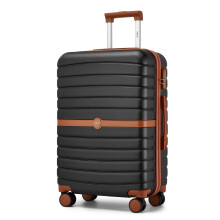 (black and brown, 20) KONO 20+24+28Inch ABS/PC Striped Design with Cabin Suitcase Set