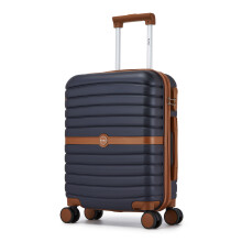 (navy and brown, 20) KONO 20+24+28Inch ABS/PC Striped Design with Cabin Suitcase Set