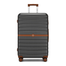 (grey and brown, 28) KONO 20+24+28Inch ABS/PC Striped Design with Cabin Suitcase Set