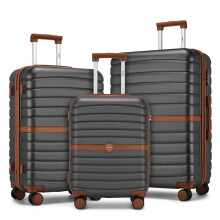 (grey and brown, 20+24+28) KONO 20+24+28Inch ABS/PC Striped Design with Cabin Suitcase Set