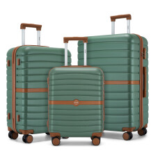(green and brown, 20+24+28) KONO 20+24+28Inch ABS/PC Striped Design with Cabin Suitcase Set