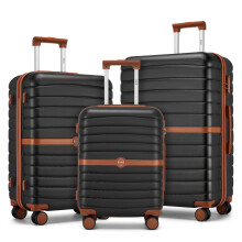 (black and brown, 20+24+28) KONO 20+24+28Inch ABS/PC Striped Design with Cabin Suitcase Set