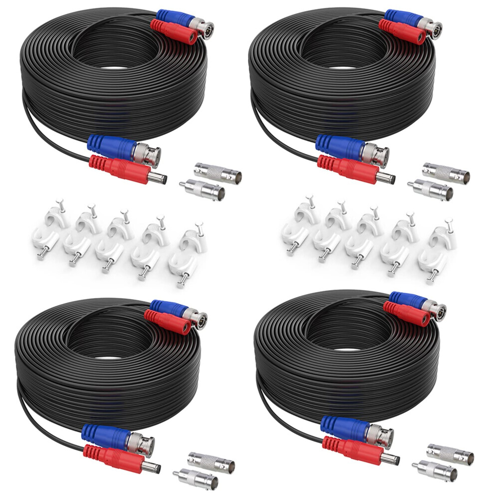 Sannce 4 Pack Special Design 30M / 100 Feet Bnc Video Power Cable For Hd Cctv Camera Dvr Security System (Black) Black 9410073516970