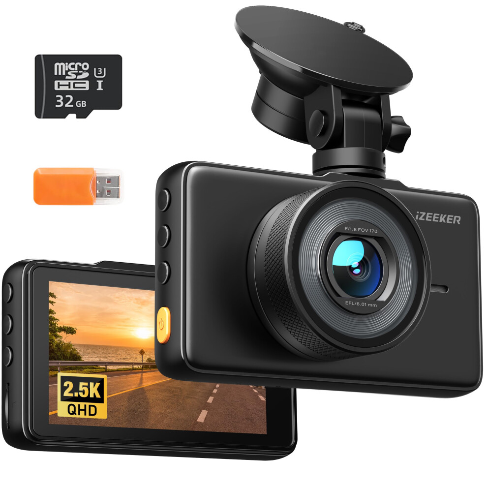 Photos - Other Photo Accessory iZEEKER 2.5K Dash Cam, 1440P QHD Car Camera with Free 32GB Card, 3" IPS Display, Night Vision, WDR, 170Wide Angle, Loop Reco