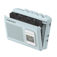 Portable Cassette Player, Tape Recorder with Built-in Speaker, Microphone, Headphone Jack, 4.57 x 3.54 x 1.38 inches (Blue)